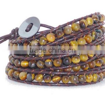 crystal colorful stone studded Wrap leather brown Bracelet