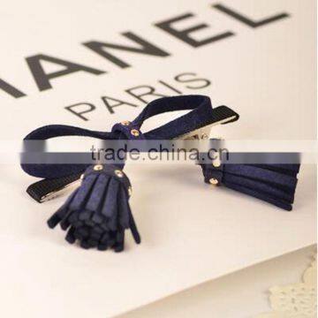 Fashion Suede Fabric Cloth Bow Hairpin Tassel Pendant Duckbill Clip Fringe Side-Knotted HairClip Accessories Barrettes For Women photo-3