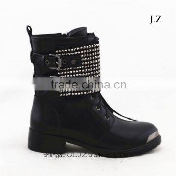 LQEB12 meshed fancy lady low block heel winter pu upper lady boots for office wear