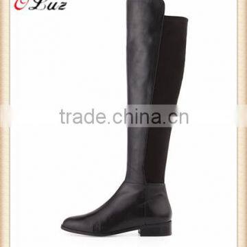 O6 Wholesale fashion winter ladies knee high long boots calf skin and fine elastic leather ladies boots