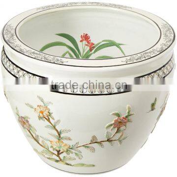 16" White Birds & Flowers Fishbowl,made in Jingdezhen