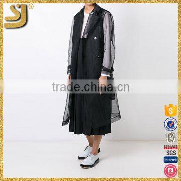 Black womenTranslucent layer trench coat