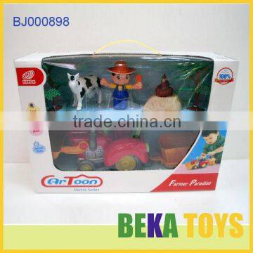 2014 Kids Plastic Happy Farm Toys Set Cartoon Universal Electric Toys Educational Farmer Toys