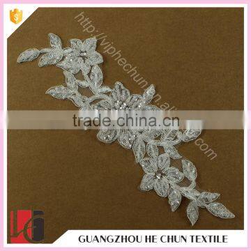 HC-2168-1 Hechun Latest Fashion White Sequin Beaded Lace Applique Patch                        
                                                Quality Choice