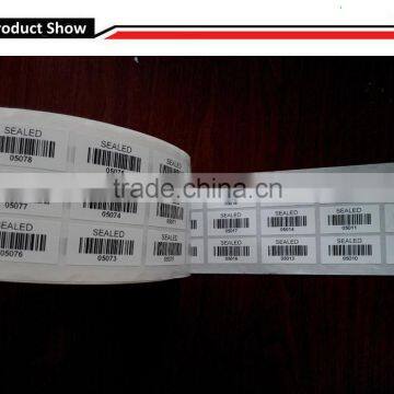 white printed Ultra Destrucitlbe Vinyl Label with barcode security eggshell label