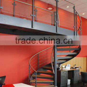 steel support spiral stairs/ rod railing handrail spiral staircase/outside plate stringer spiral stairway