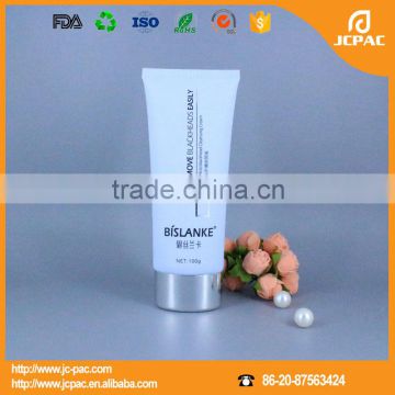 oval plastic cosmetic tube 100ml , facial cleansing packaging with metal plating cap