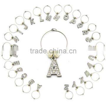 hot sale metal alphabet wine charm set with 25mm Loop Diameter, OEM Orders are Welcome