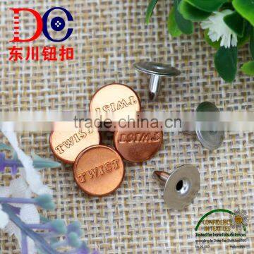 Shiny copper custom logo metal button jeans rivet for denim