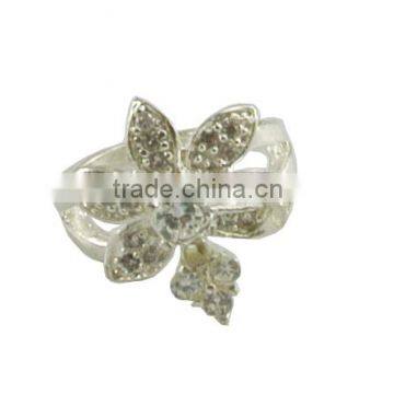 China Sterling Silver Flower Pattern Crystal Finger Rings SC096