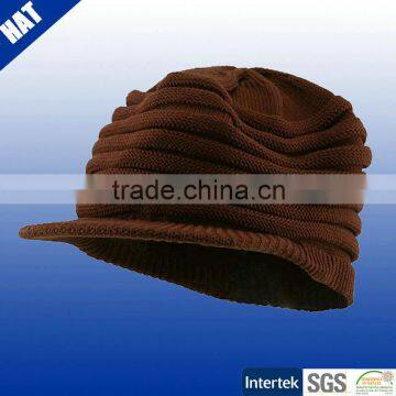 2016 new pattern wrinkle winter knit beanies with visor