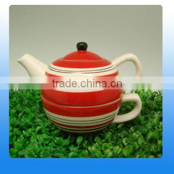 Creative design ceramic tea cup pot in one with stripe painting                        
                                                                                Supplier's Choice