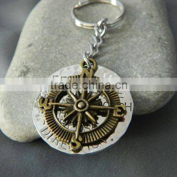 Metal Round Compass Keychain