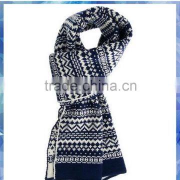 100% acrylic blue and white stripe fairisle men knit scarf