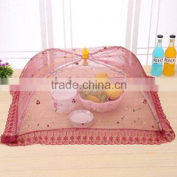 Fashion beautiful lace fresh food cover foldable anti fly hood double skeleton tables cover
