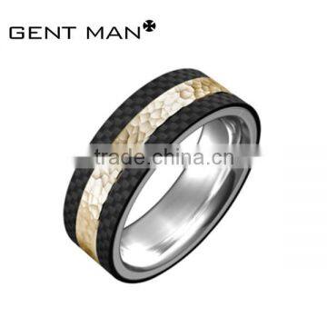 2016 newest men's gold hammer surface cobalt chrome carbon fiber ring