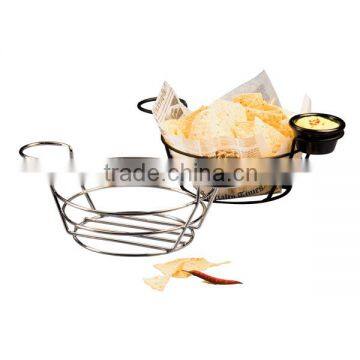 Round Metal Wire French Fry Basket with Ramekin Holder