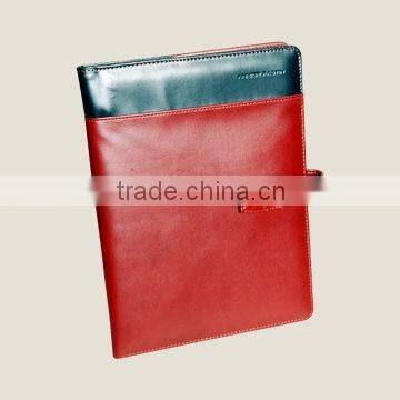 PU Book Leather Cover Portfolio with One Front Pocket and One Hinder Pocket