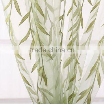 lively spring green leaf glitter polyester organza curtain for living room