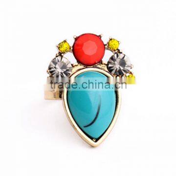 Hot Sale Turquoise Imitation Gem Crystals Water Drop Rings For Women Gift