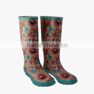 Beautiful flower ladies natural rubber rain boots