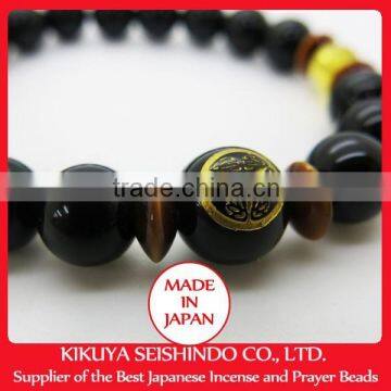 Tokugawa Ieyasu, Samurai Bracelet, Black Onyx 10 mm With Citrine (yellow Quarts) and Tiger-eye, Japanese Accessory, Japan photo-2