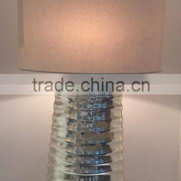 wholesale factory direct price modern design electroplate glass desk lamp with white cylinder fabric lamp shade for living room