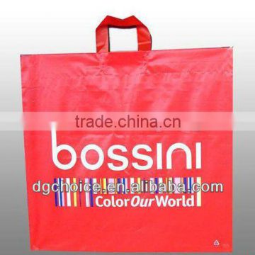 Red design 50 micron plastic bag with handle