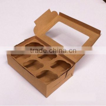 Decorative 6 Cupcake Kraft Box with Window and Inserts for Food Wholesale Cheap