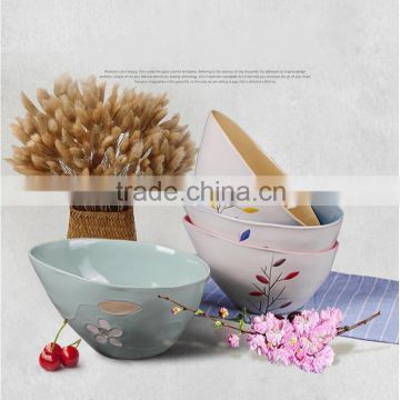 Hot Sale Creative logo and Design Customized Color Glazed Ceramics Salad Bowl