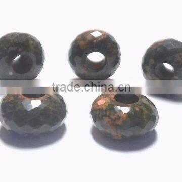 Natural Unakite Faceted Handmade Roundel Big Hole Beads