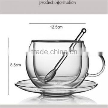 European High Borosilicate Heat-resistant Glass Coffee Cup With Handle,spoon and Saucers.double Wall Glass Coffee Tea Cup Sets. photo-4
