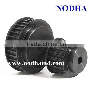 Stock bore steel timing belt pulleys type HTD5M, HTD8M-30, htd14M-50