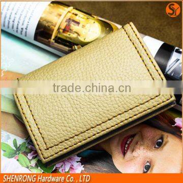 Yellow leather and metal material credit card case with printing logo