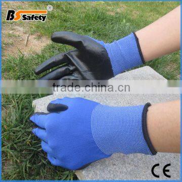 BSSAFETY blue nylon polyester gloves with black nitrile coated