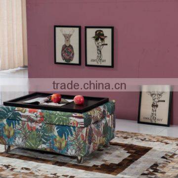 Home Furniture Use Fabric Square Solid Wood Small Storage Stool