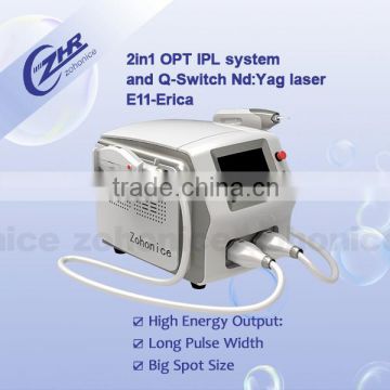 Most popular Multifunction rf Q-switch tattoo removal & opt hair removal machine E11c