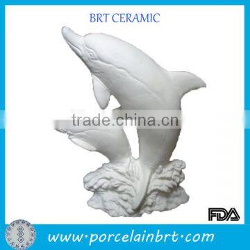 Flying dolphin white bisque porcelain