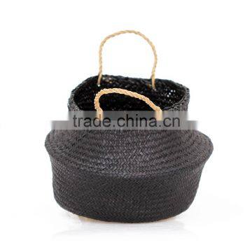 Black Seagrass Basket/ Storage Basket/ Laundry Seagrass Basket photo-3