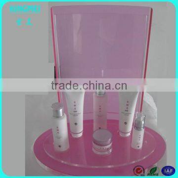 Pop pink acrylic cosmetic stands display with led lighting box,cosmetic display stand