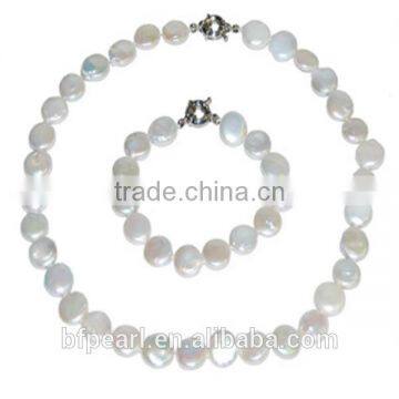 Coin freshwater pearl necklace with 9 inches Bracelet Jewelry Set