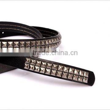 Wholesale Double Layer Pyraid Rivets Decorated D Buckle Sex Girl Thin PU Waist Belt photo-3