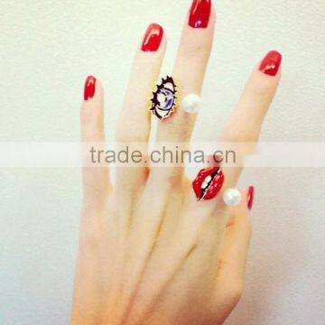 wholesale fashion jewelry Lips shape finger ring set midi ring set