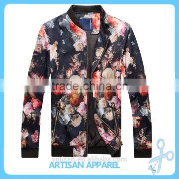 2017 Full Digital Flower Print Men's Nylon Bomber Jacket Wholesale Windproof Thick & Warm Jacket for men