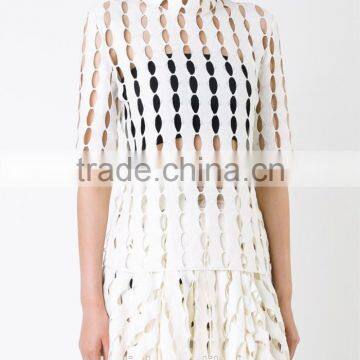 New Style Girls Fashion Cutting High Neck Blouse Wholesale OEM Service photo-3