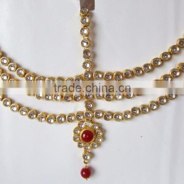 MATHAPATTI kundan MAANG TIKA GOLD PLATED POLKI pearl