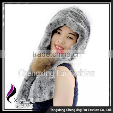 CX-C-242B Women Fashion Fur Hooded Scarf Winter Fur Hats And Scarves photo-5