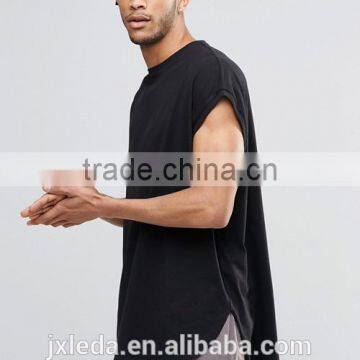 Men fashion plain crew neck curved front hem super oversized black tee shirts / t-shirt custom