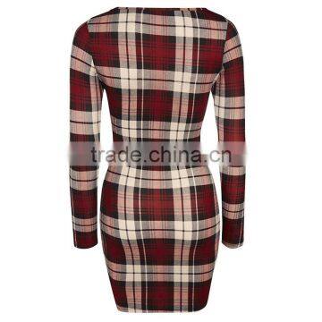 Wholesale Bodycon Slim Pencil Party Dress Design Your Own Fashion Checked Dress photo-6