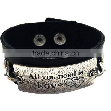 Brown/black Color Adjustable Bracelets,inspirational Words Metal Charm Cuff Bracelets,wide Leather Bracelet photo-3